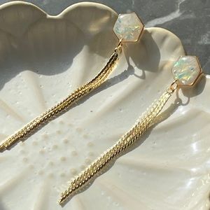 Handmade Opal look alike tassel post earrings